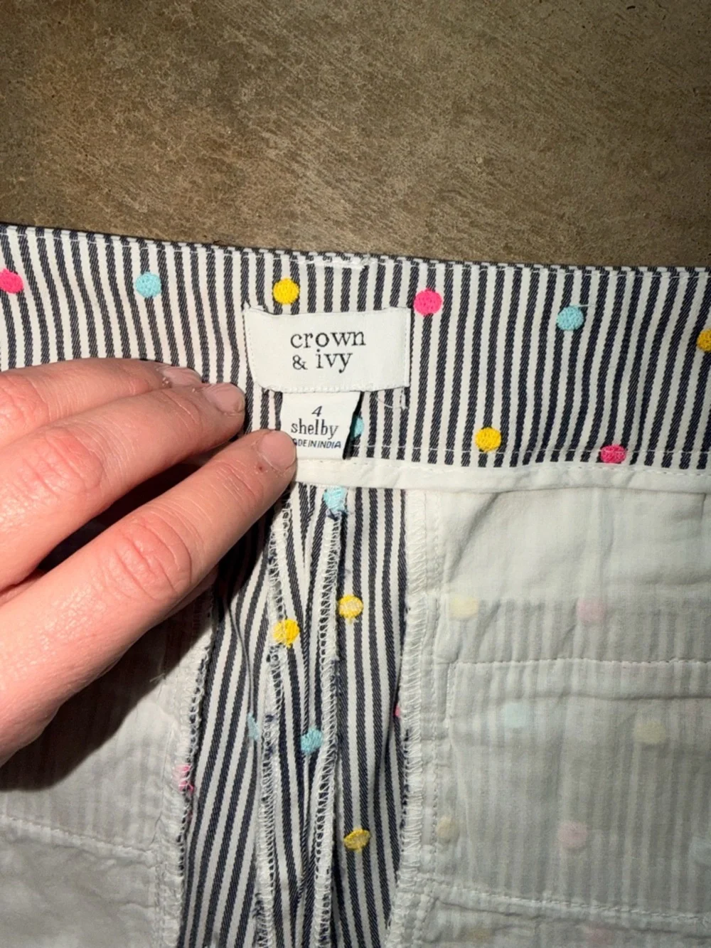 Scalloped Hem Shorts Stripe Multicolor Dot Preppy - Size 4 - Picture 4 of 7